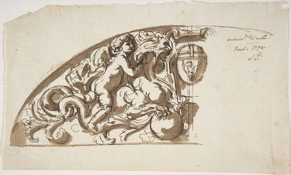 Half Lunette with Putto and Monster — Etienne de Lavallée-Poussin
