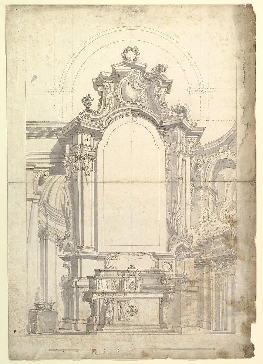 Two One Half Variant Designs for an Altar and a Chapel — Anonymous, Italian, Piedmontese, 18th century