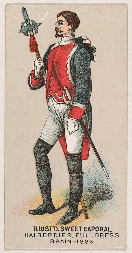 Full Dress, Halberdier, Spain, 1886, from the Military Series (N224) issued by Kinney Tobacco Company to promote Sweet Caporal Cigarettes — Kinney Brothers Tobacco Company