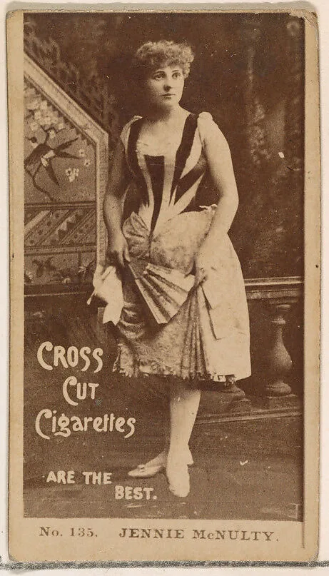 Card Number 135, Jennie McNulty, from the Actors and Actresses series (N145-2) issued by Duke Sons & Co. to promote Cross Cut Cigarettes — W. Duke, Sons & Co.