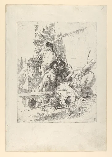 Two Figures Attentive to Punchinello, with Others, from the Scherzi