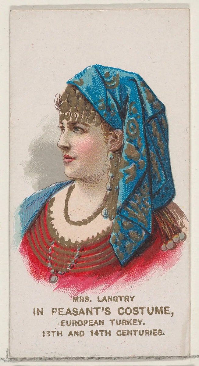 Mrs. Langtry in Peasant's Costume of European Turkey from the 13th and 14th Centuries, from the set Actors and Actresses, First Series (N70) for Duke brand cigarettes — W. Duke, Sons & Co.|Knapp & Company