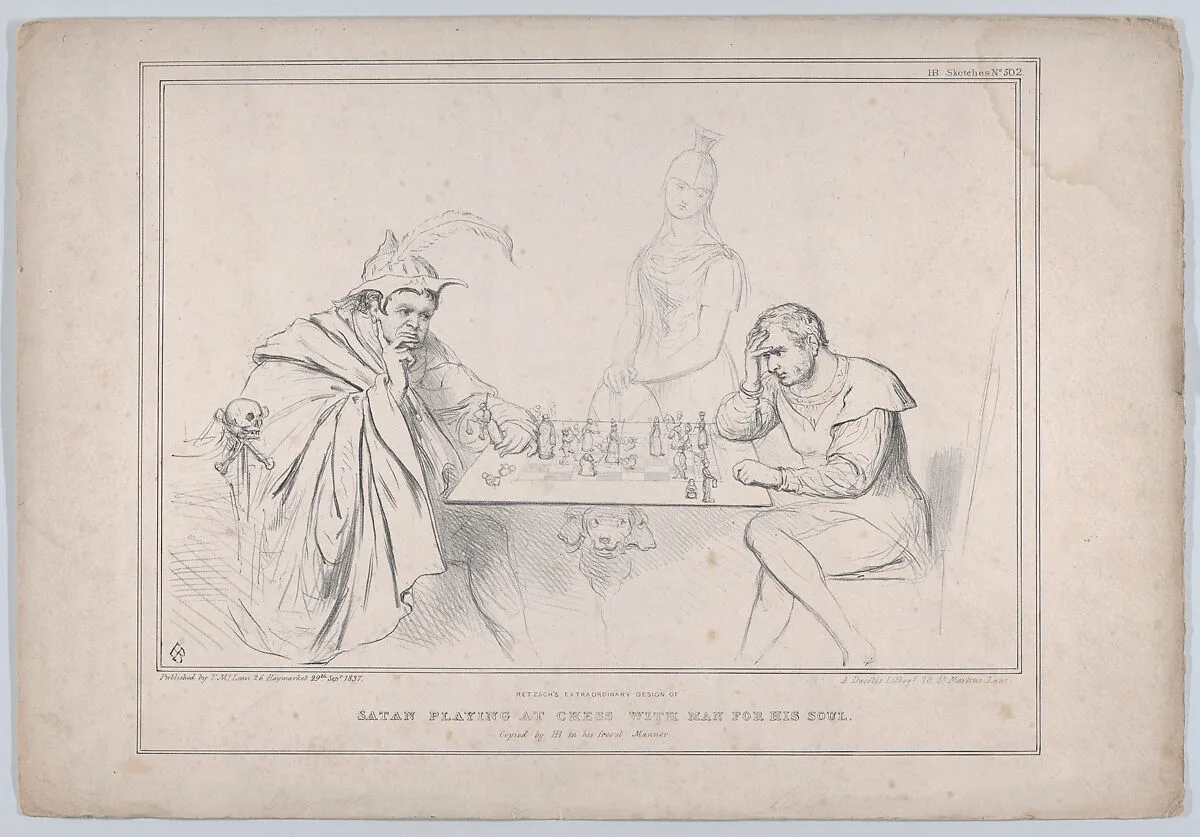 Retzsch's Extraordinary Design of Satan Playing at Chess with Man for his Soul — Daniel O'Connell|William Lamb, 2nd Viscount Melbourne|Moritz Retzsch|Thomas McLean|Alfred Ducôte|John Doyle