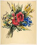 Design for a Scarf: Bouquet of Three Poppies, Daisies, and Cornflowers