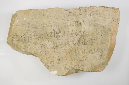 Hieratic ostracon inscribed with literary text and work journal