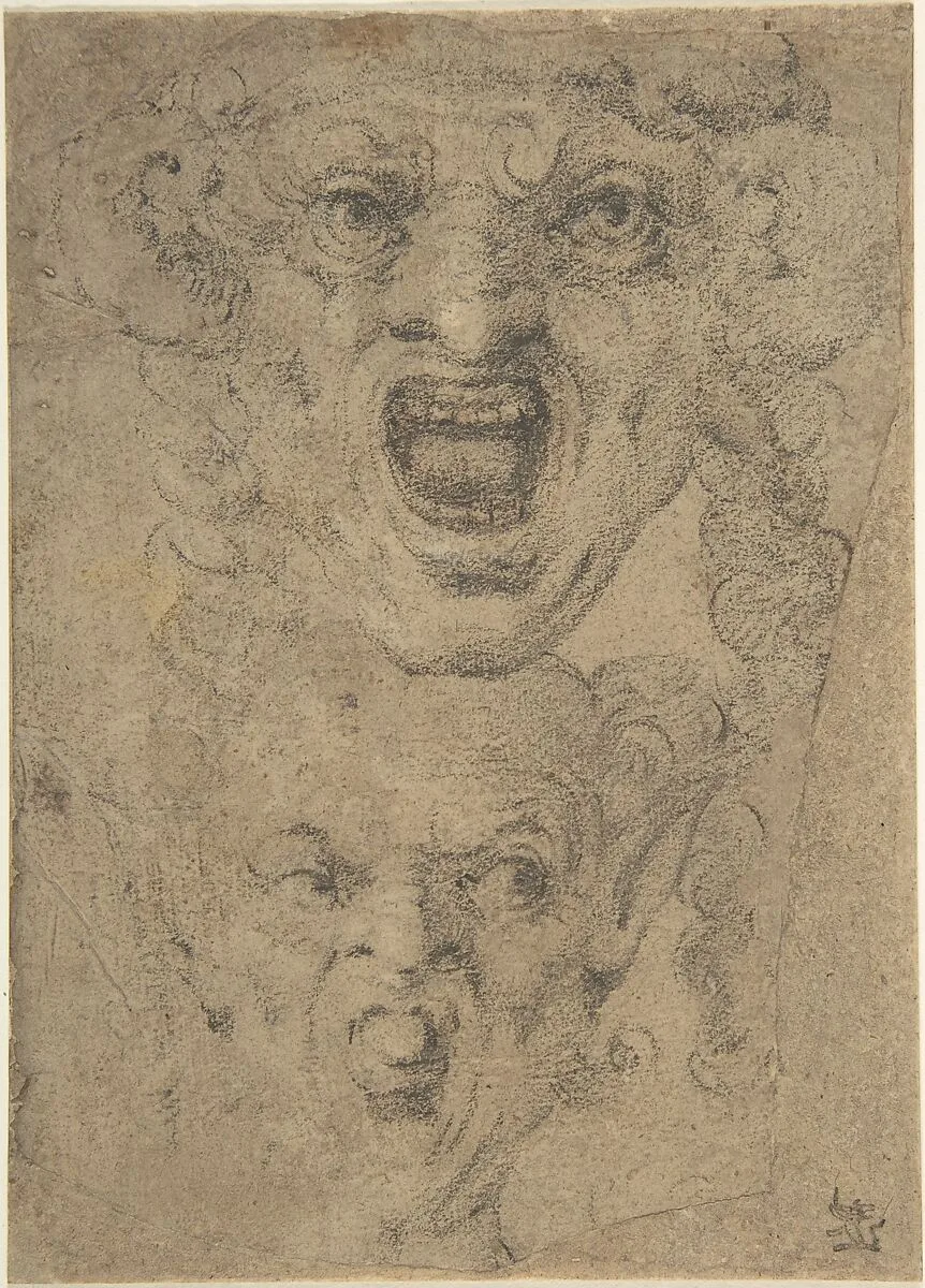 Two Studies for a Grotesque Head — Anonymous, Italian, 16th to 17th century