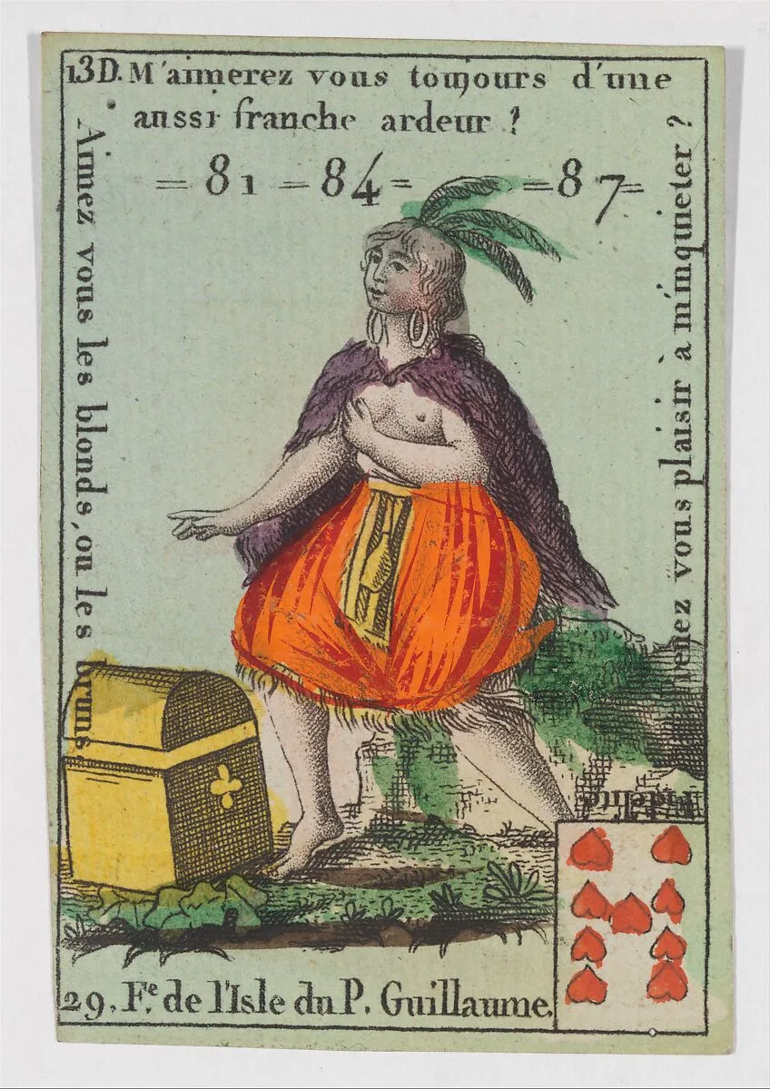 F.e de l'Isle du P. Guillaume, from the playing cards (for quartets) "Costumes des Peuples Étrangers" — Anonymous, French, 18th century