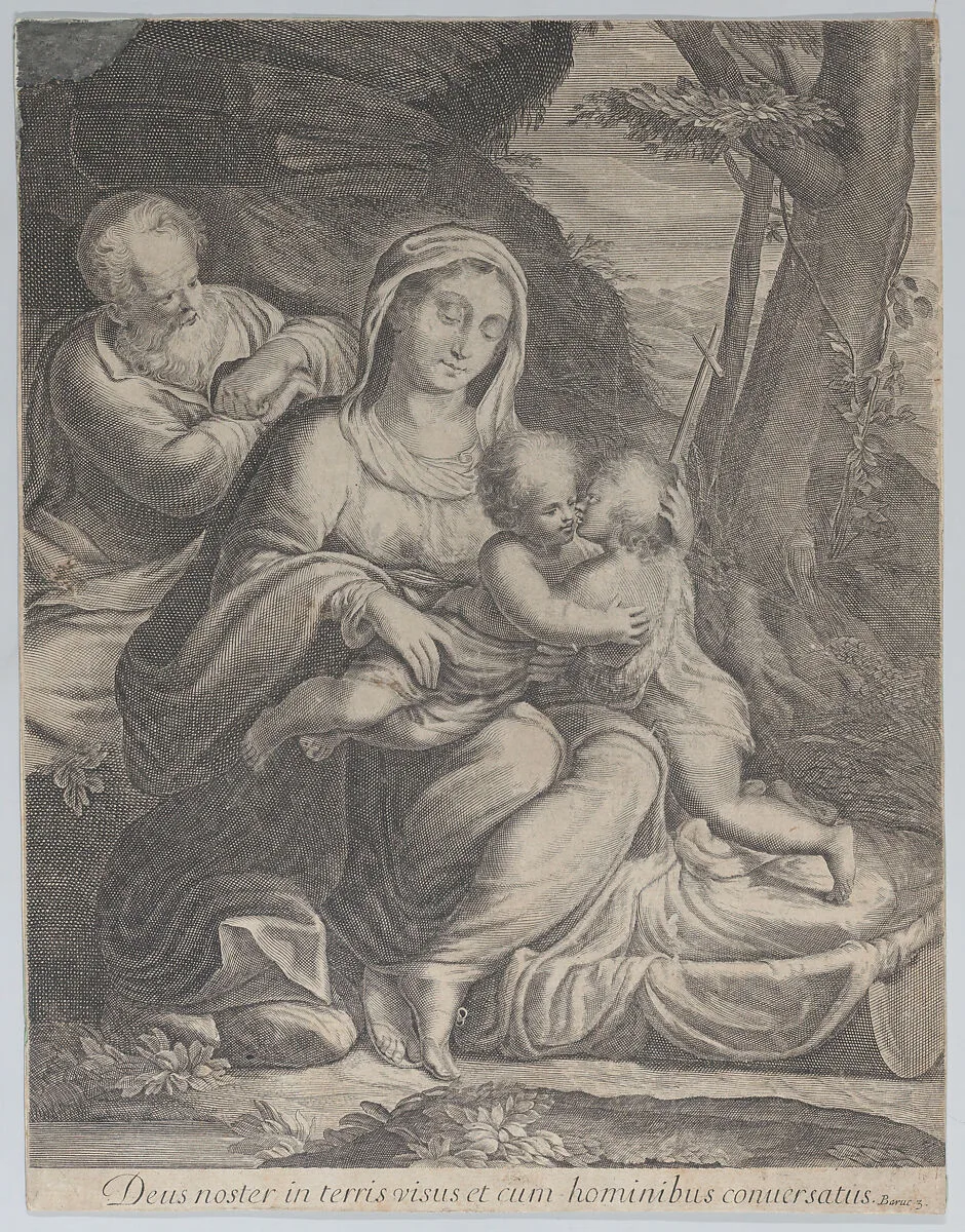 The Holy Family with infant Saint John the Baptist kneeling at right — Anonymous|Correggio (Antonio Allegri)