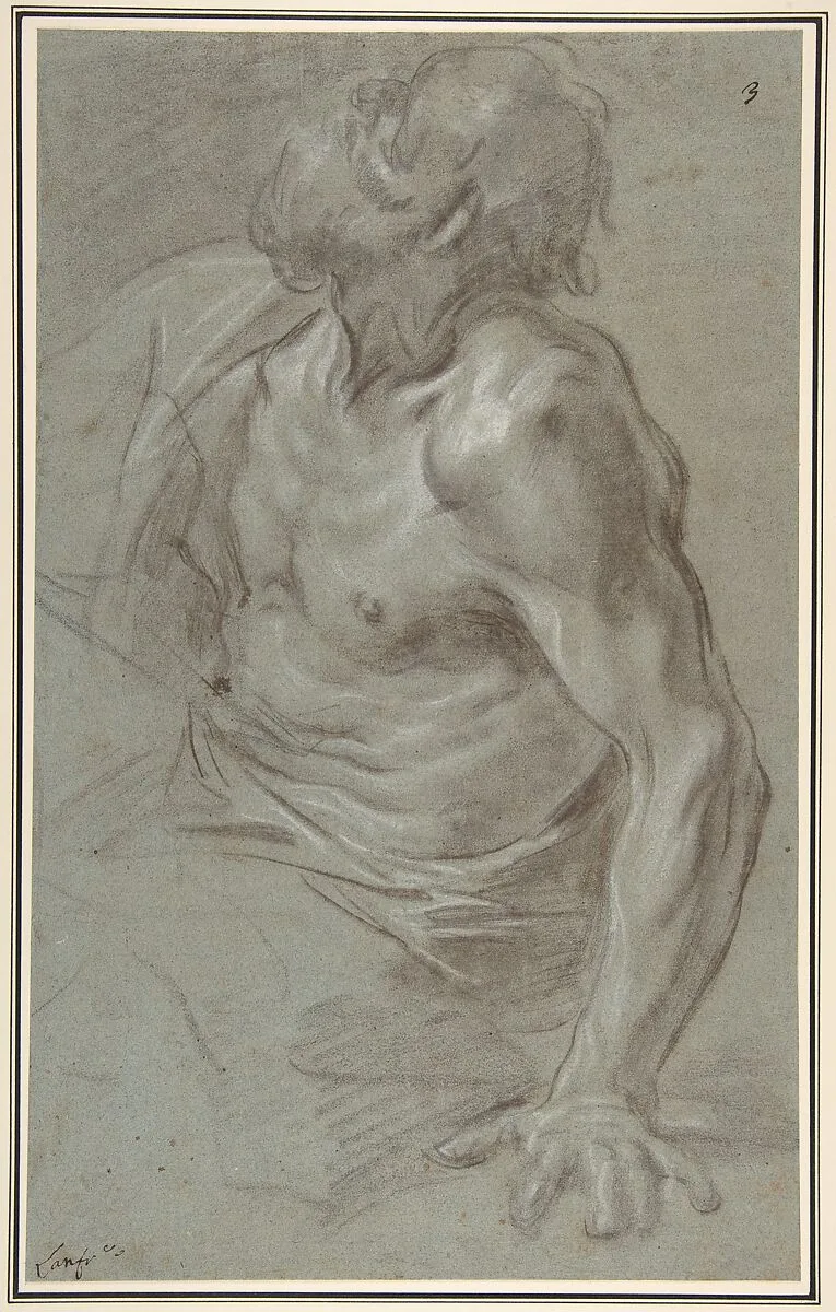 Seated Bearded Male Figure Looking to Upper Left — Giovanni Battista Beinaschi
