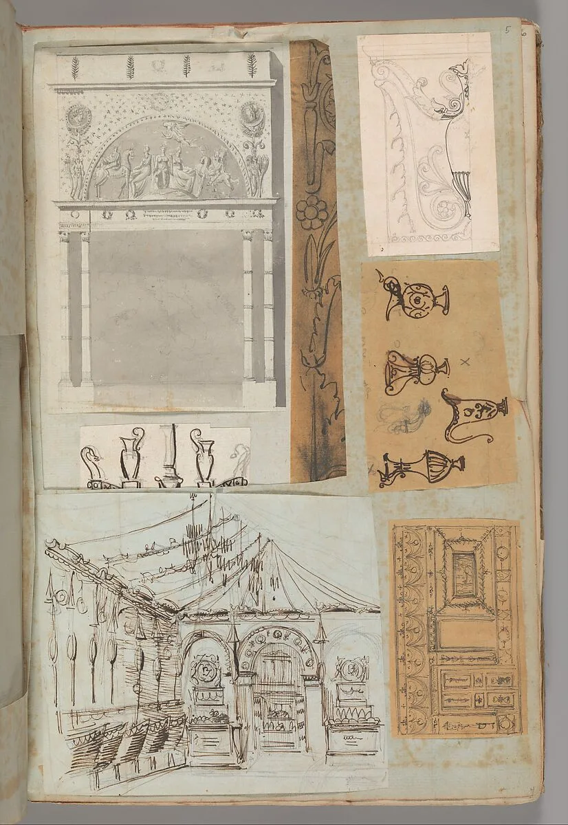 Page from a Scrapbook containing Drawings and Several Prints of Architecture, Interiors, Furniture and Other Objects — Pierre François Léonard Fontaine|Charles Percier