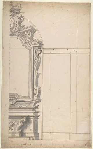 Design for one half of an Altar with a Pilastered Wall at the Right