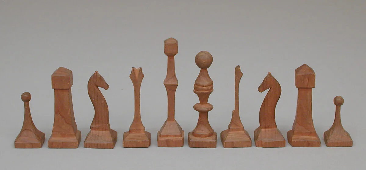 Chessmen (30) and box — Byron W. Stanton
