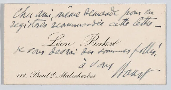 Léon Bakst, calling card — Anonymous