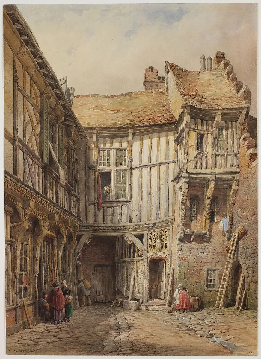 Courtyard of House at no. 29, Rue de la Tannerie, Abbeville, Somme, France; said to be from the reign of François I — Lewis John Wood