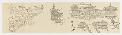 現代 謝稚柳 宮室水紋臨本 鏡片|Palace Halls and Waves