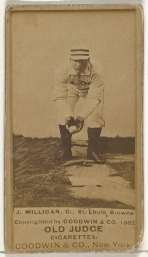 Jocko Milligan, Catcher, St. Louis Browns, from the Old Judge series (N172) for Old Judge Cigarettes