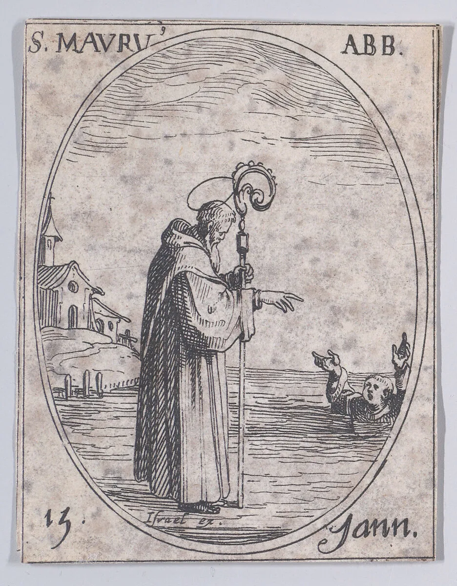 S. Maur, abbé (St. Maurus, Abbot), January 15th, from "Les Images De Tous Les Saincts et Saintes de L'Année" (Images of All of the Saints and Feast Days of the Year) — Jacques Callot|Israël Henriet