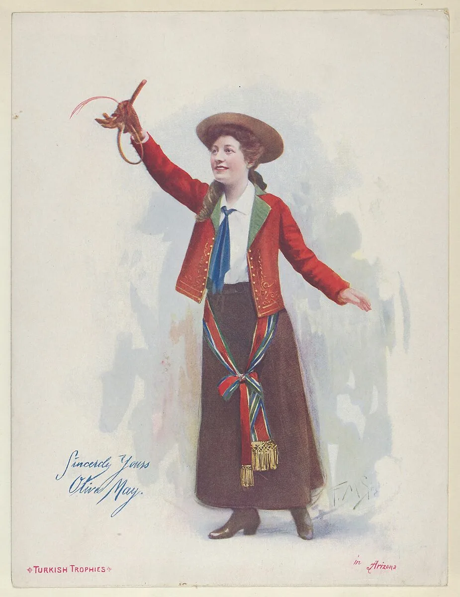 Olive May in Arizona, from the Actresses series (T1), distributed by the American Tobacco Co. to promote Turkish Trophies Cigarettes — American Tobacco Company|Frederick Moladore Spiegle