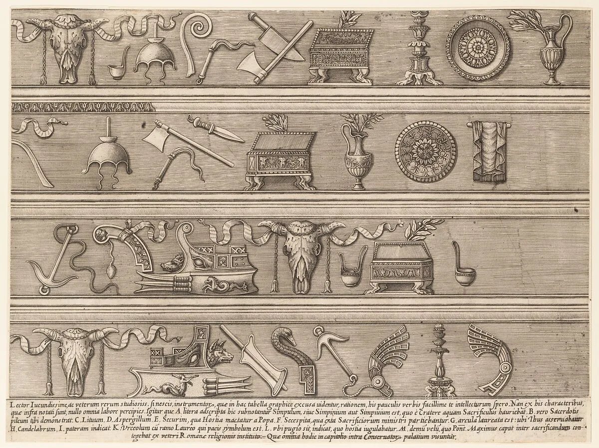 Speculum Romanae Magnificentiae: Sacrificial Instruments Based on Ancient Relief Sculpture — Nicolas Beatrizet|Enea Vico