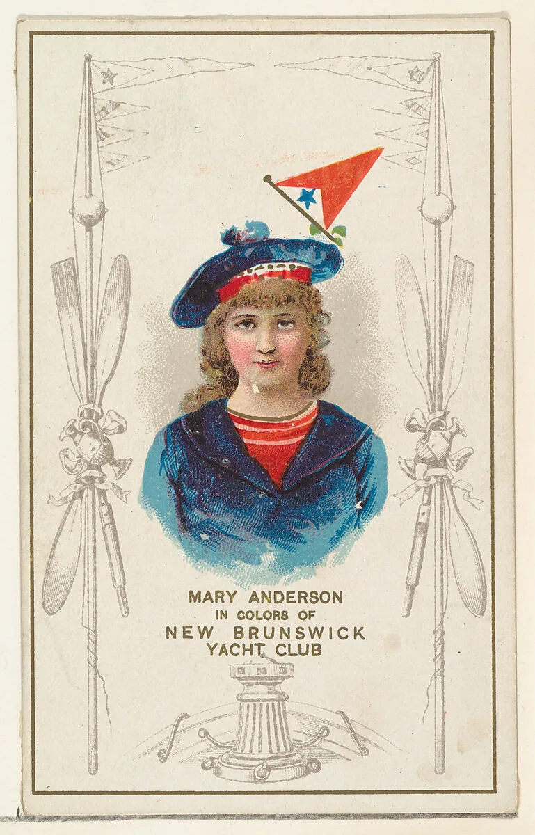 Mary Anderson in Colors of New Brunswick Yacht Club, from the Yacht Colors of the World series (N140) issued by Duke Sons & Co. to promote Honest Long Cut Tobacco — W. Duke, Sons & Co.
