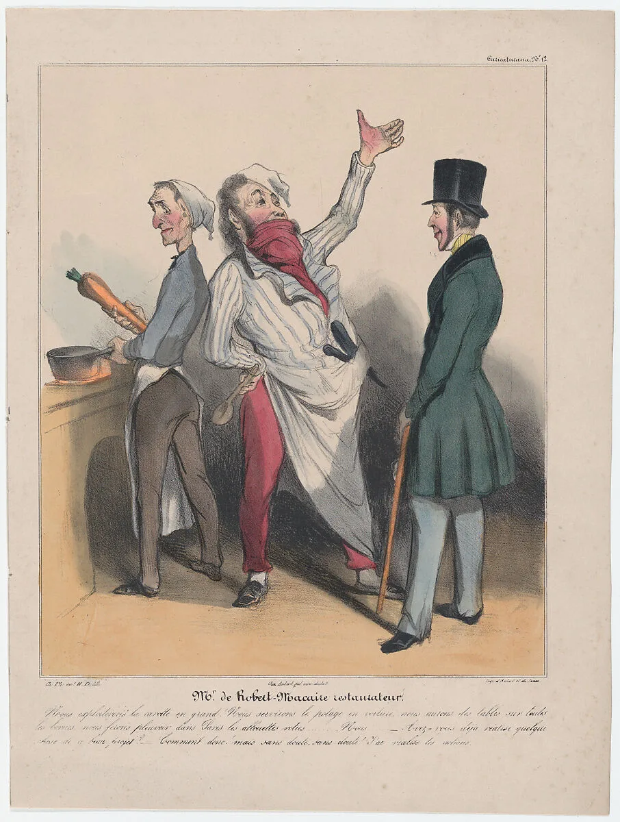 Plate 12: Mr. de Robert Macaire, restauranteur, from 'Caricaturana,' published in Les Robert Macaires — Aubert et Cie|Aubert et Cie|Honoré Daumier|Charles Philipon|Junca