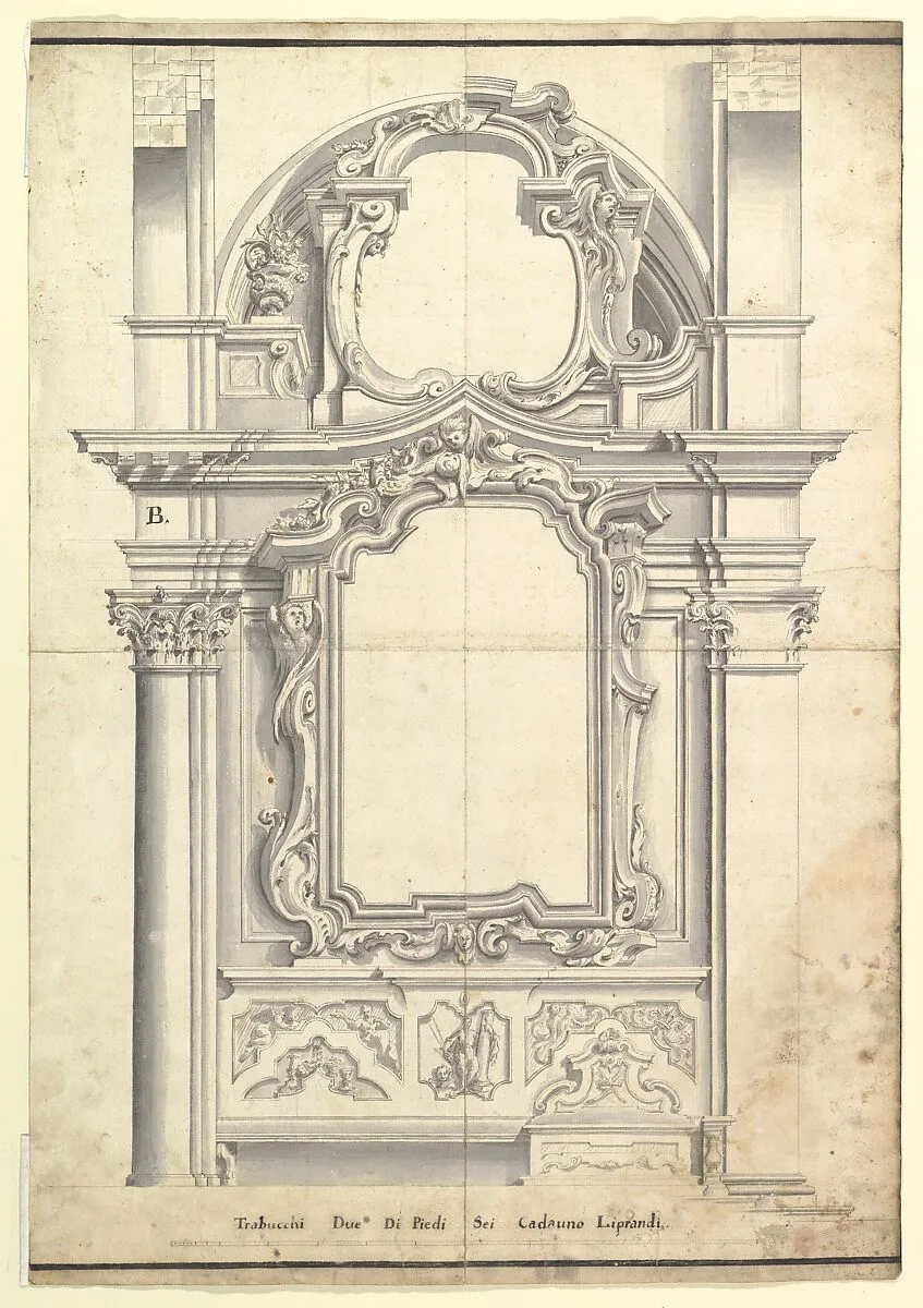 Two Alternate Designs for a Wall with a Frame for a Painting — Anonymous, Italian, Piedmontese, 18th century