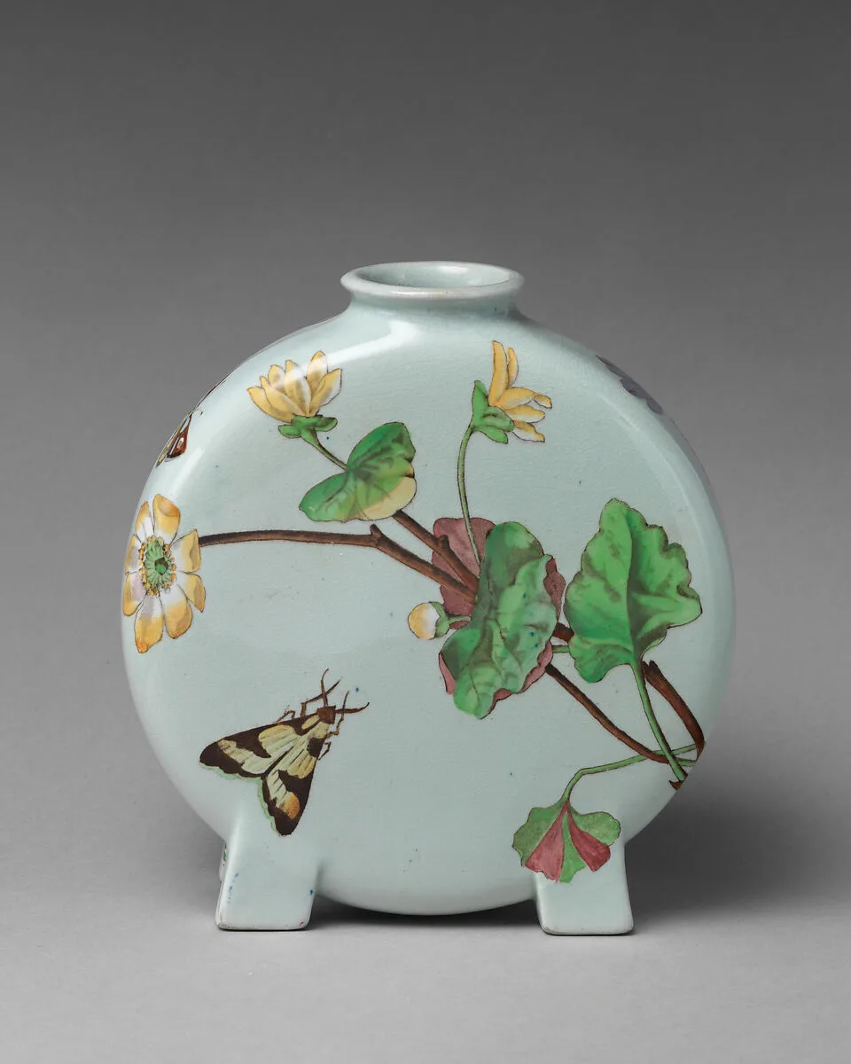 Pilgrim flask with botanical spray and butterfly — Minton(s)