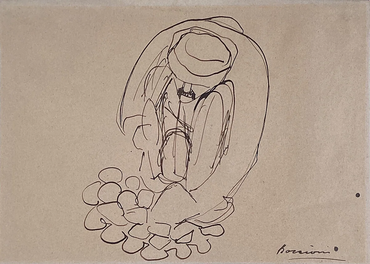 Study for "The Street Pavers": Man Laying Paving Stones — Umberto Boccioni