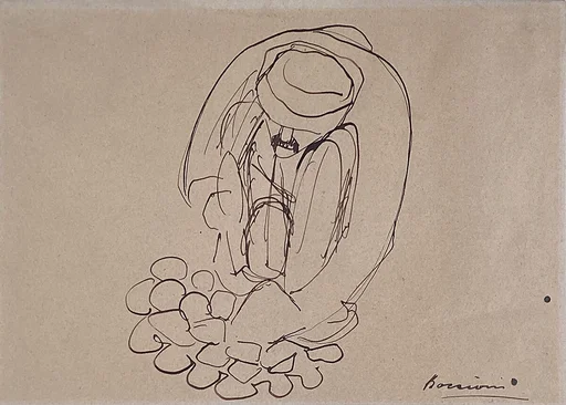 Study for "The Street Pavers": Man Laying Paving Stones