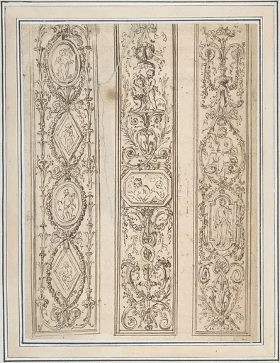 Design for Three Upright Panels of Ornament Arabesques