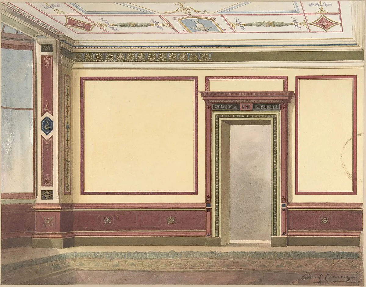 Dining Room Elevation in a Simplified Third Pompeian Style — John Gregory Crace|John Dibblee Crace