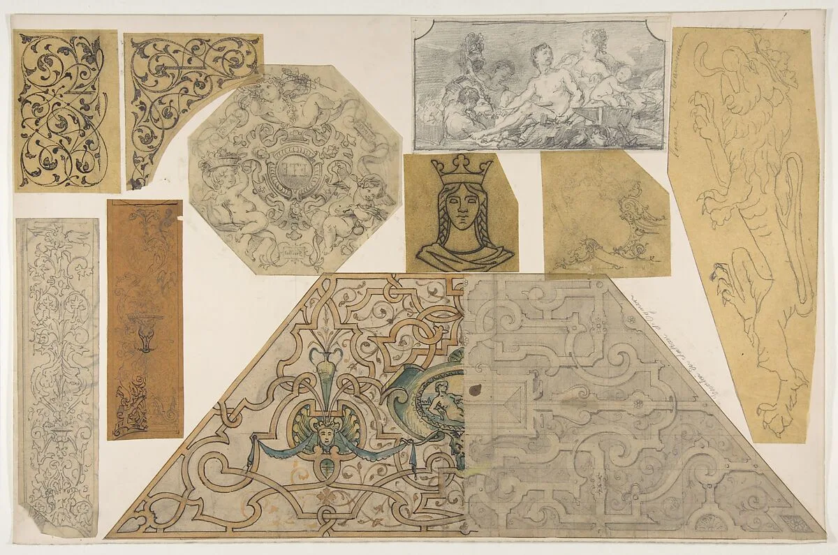 Ten designs for the decoration of houses, including at least one for the stairway of the Chateau d'Ognon of M. deMachy (Oise, France) — Jules-Edmond-Charles Lachaise|Eugène-Pierre Gourdet