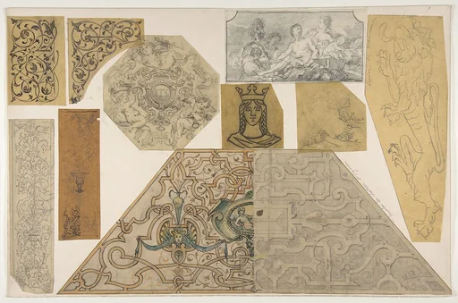 Ten designs for the decoration of houses, including at least one for the stairway of the Chateau d'Ognon of M. deMachy (Oise, France)