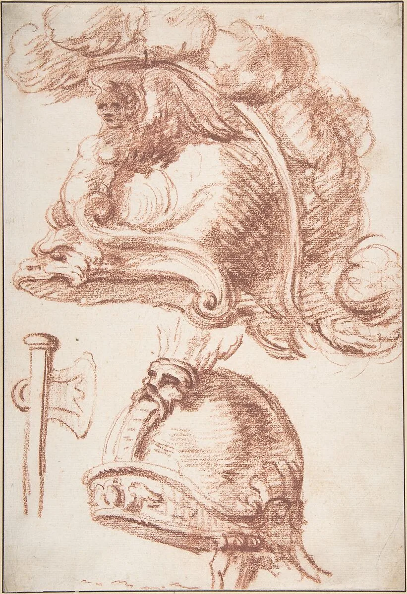 Two Studies of Plumed Helmets — Anonymous, French|Hubert Robert|Jean Honoré Fragonard