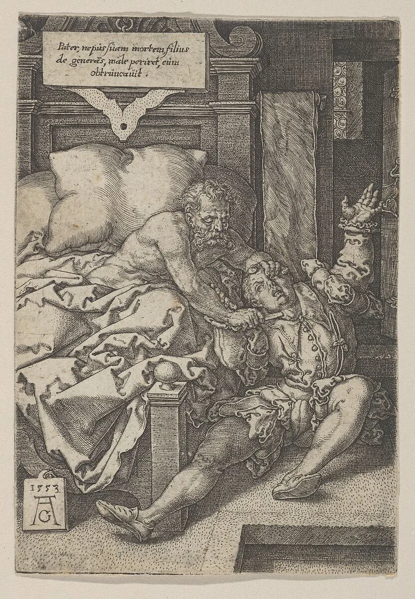 Judge Herkinbald (Archambauld) Stabbing his Nephew — Heinrich Aldegrever