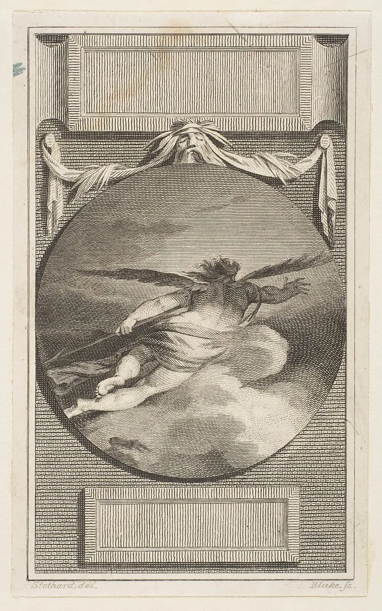 Winged Figure Flying Through Clouds, from Bell's "Poets" — Thomas Bell|William Blake|Thomas Stothard