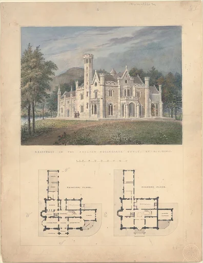 Villa for Robert Donaldson, Fishkill Landing, New York (perspective and plans)