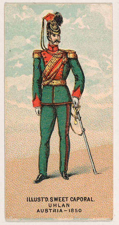 Uhlan, Austria, 1850, from the Military Series (N224) issued by Kinney Tobacco Company to promote Sweet Caporal Cigarettes — Kinney Brothers Tobacco Company