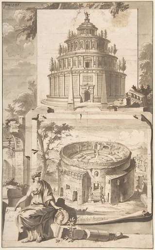 A Reconstruction of the Mausoleum of Augustus (above) and a View of the Ruins (below)