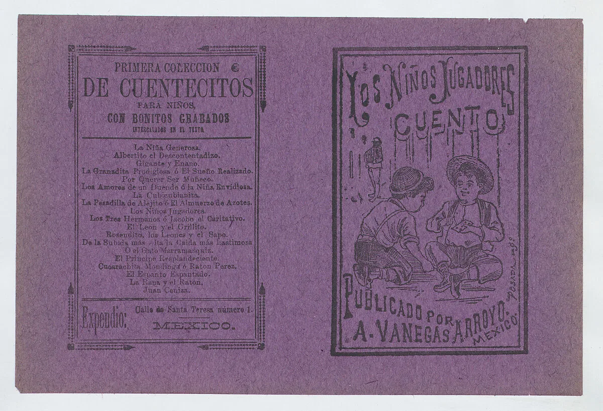Cover for 'Los Niños Jugadores', two young boys playing with toys — Antonio Vanegas Arroyo|José Guadalupe Posada