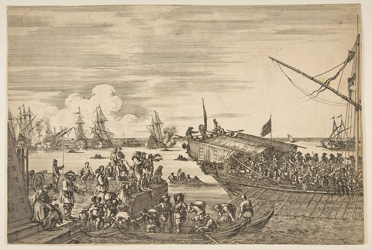 Departure of a galley at the Port of Livorno, from from 'Views of the port of Livorno' (Vues du port de Livourne) — Stefano della Bella