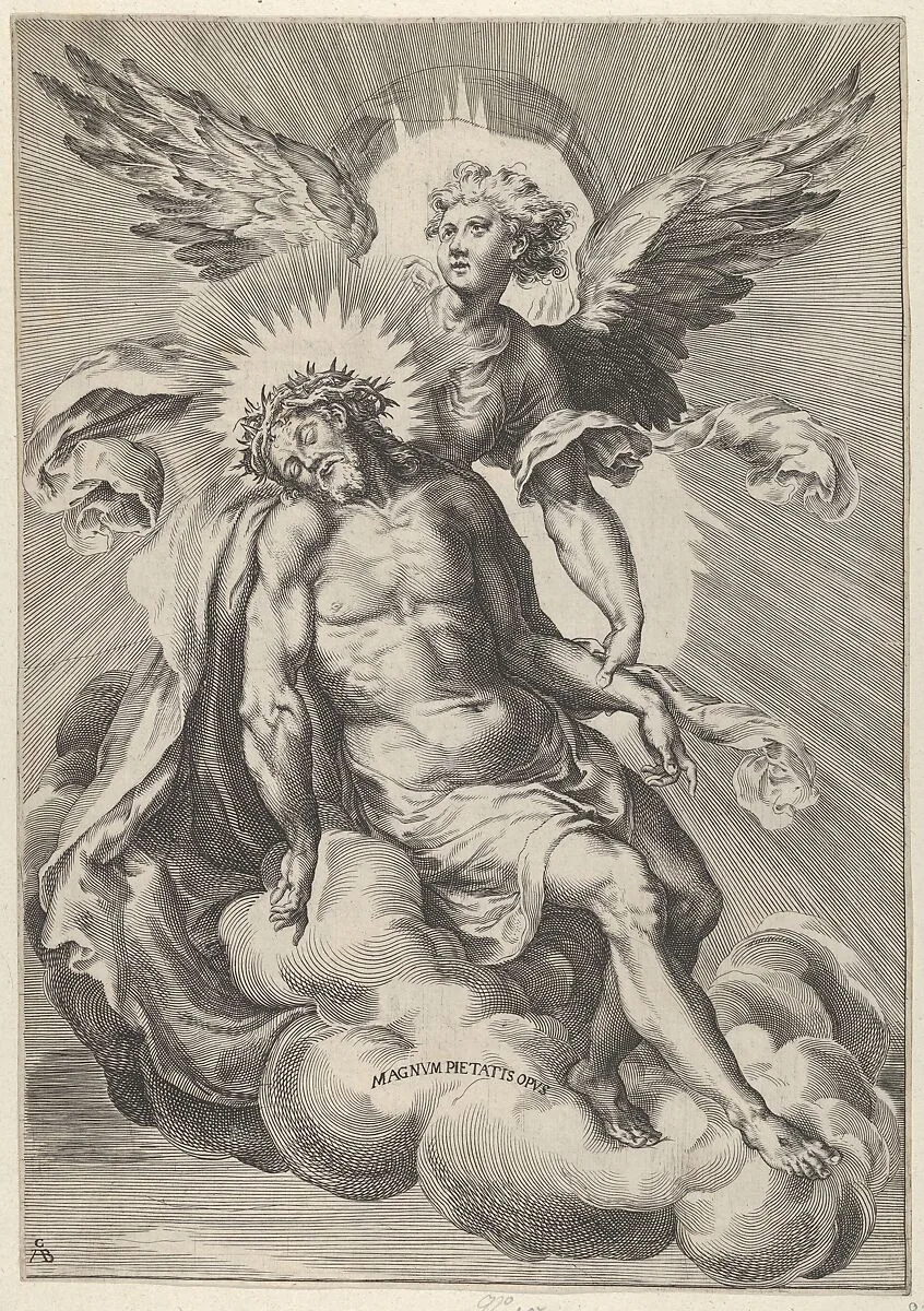 Angel supporting Christ, who is also resting on clouds — Cherubino Alberti (Zaccaria Mattia)