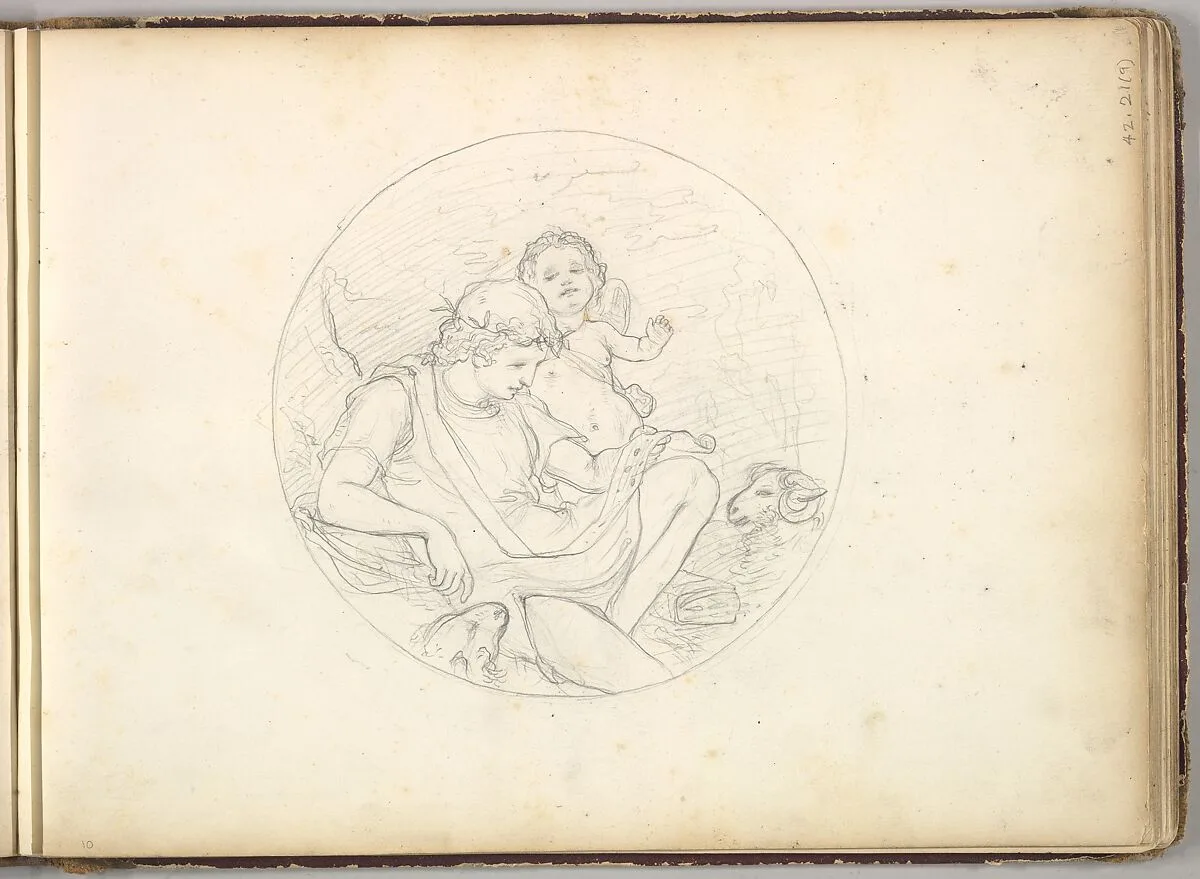 Cupid and a Shepherd (in Sketch Book With Drawings on Twenty-six Leaves) — Frederic, Lord Leighton