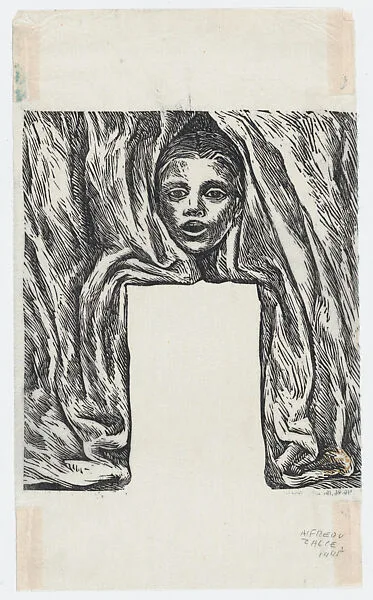 A figure wearing a veil, illustration for 'El Sombreron' — Alfredo Zalce