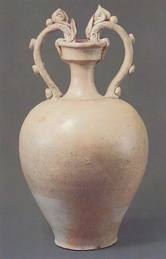 隋/唐 白瓷雙龍耳壺|Amphora with dragon-shaped handles