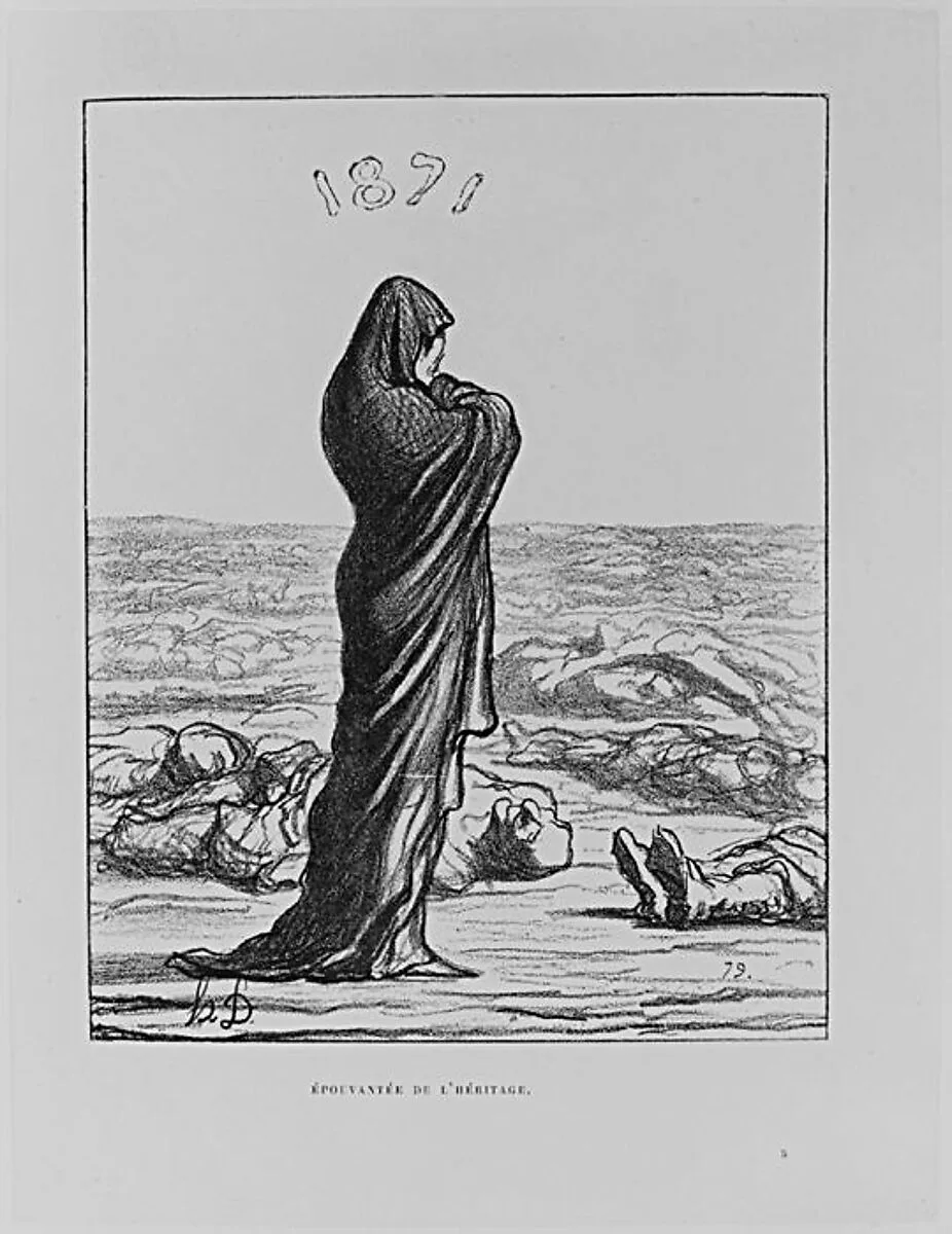 Dismayed with her legacy, published in 'L'Album du Siège,' 1871 — Honoré Daumier