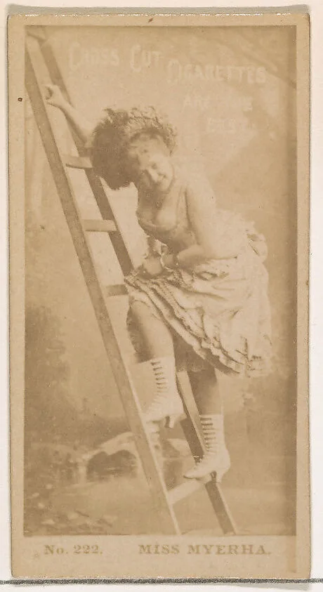 Card Number 222, Miss Myerha, from the Actors and Actresses series (N145-2) issued by Duke Sons & Co. to promote Cross Cut Cigarettes — W. Duke, Sons & Co.