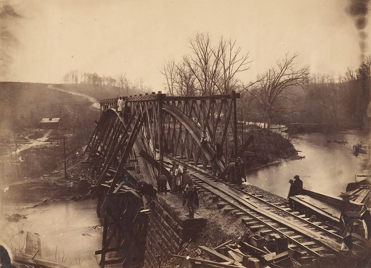 Part of Construction Corps Building New Military Truss Bridge Across Bull Run — Egbert Guy Fowx