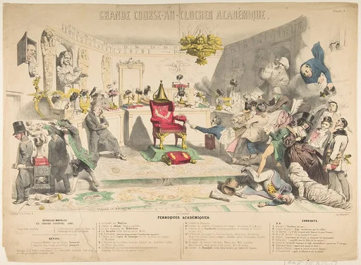Grand Course-au-Clocher Académique, Planche 1: Perruques Académiques