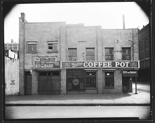 [Façade of Western Coffee Pot Restaurant and Bar, Waterfront Area, New York City]